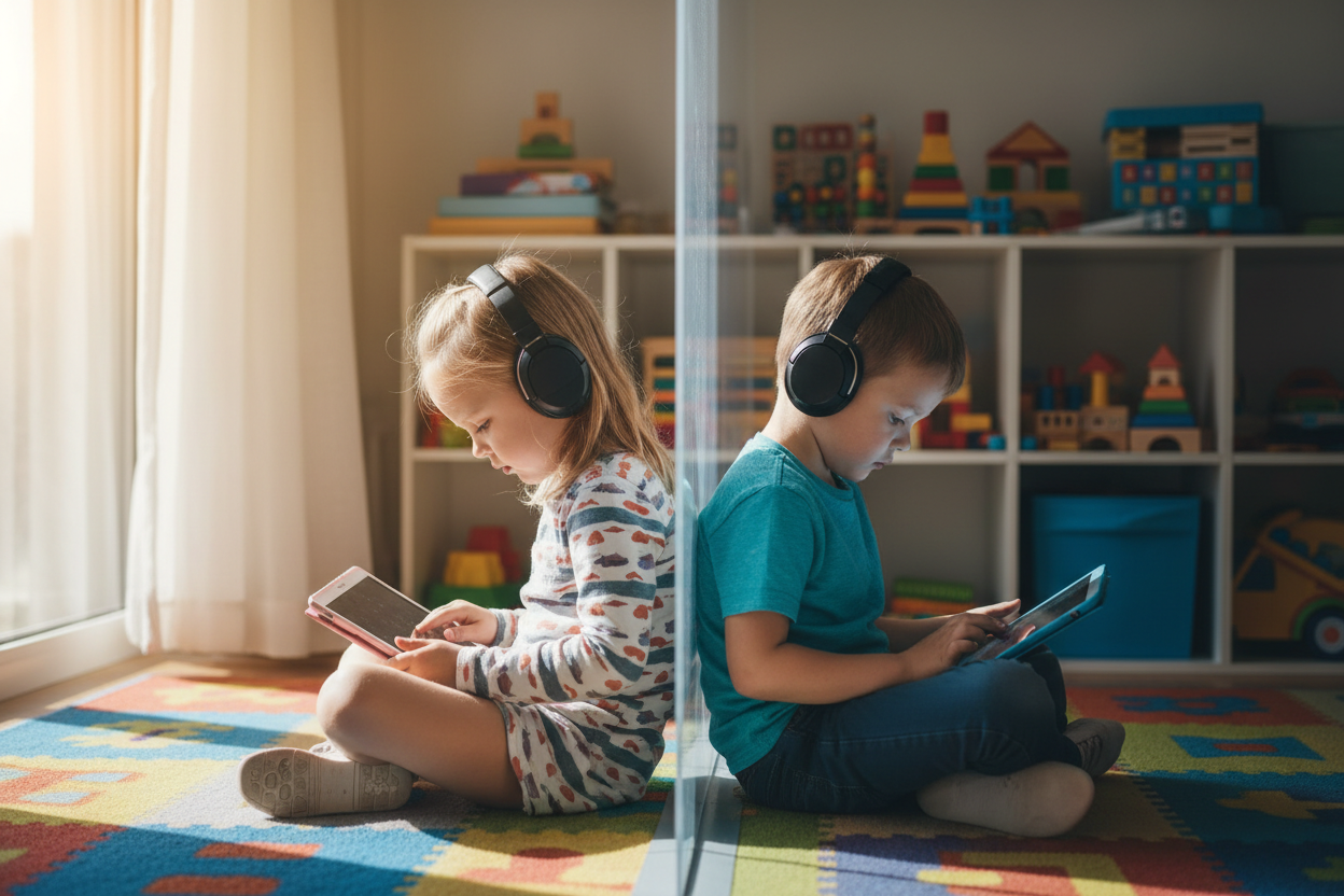 Deux enfants sur leurs tablettes