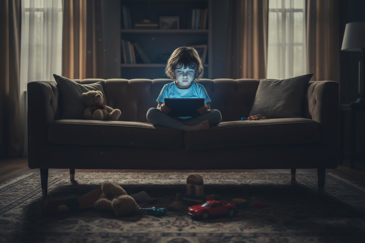 Enfant absorbé par une tablette